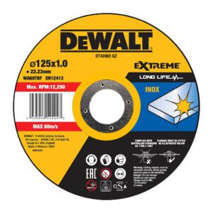 DeWALT DT43902 - Rezný kotúč HIGH PERFORMANCE na antikorovú oceľ, 125×22,2×1,0mm, Typ 1 - plochý
