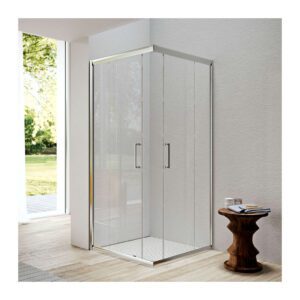 Glass 1989 Isy - Sprchový kút rohový vstup s posuvnými dverami alebo kompatibilný s bočnou stenou, veľkosť 90 cm, profily chrómové, číre sklo, GEX0004T500
