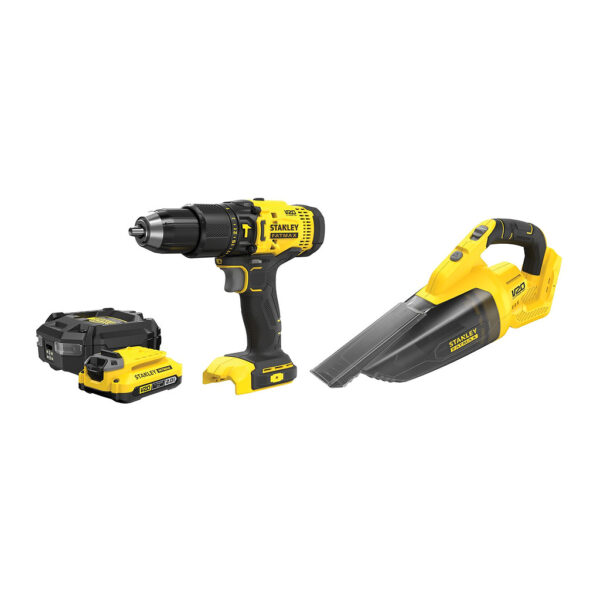 Stanley SFMCK219D1 - AKU súprava náradia, 18V, FatMax® V20, vŕtačka príklepová 50Nm, ručný vysávač, 1× AKU 2,0Ah, nabíjačka SFMCB10, taška