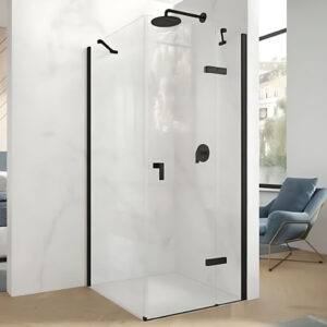 Hüppe Astra - Krídlové dvere s pevným segmentom 1000x2000 mm pre 4-uholník, upevnenie vpravo, profil Black Edition, číre sklo s Anti-Plaque PX0104.123.322